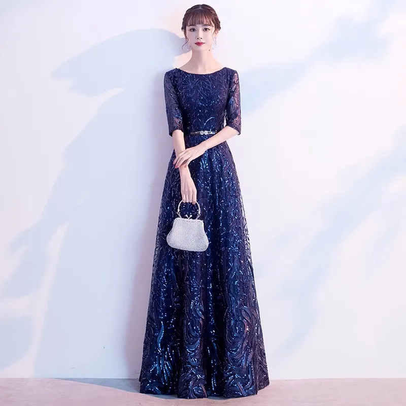 

Evening dress new style sequined banquet host chorus performance costume