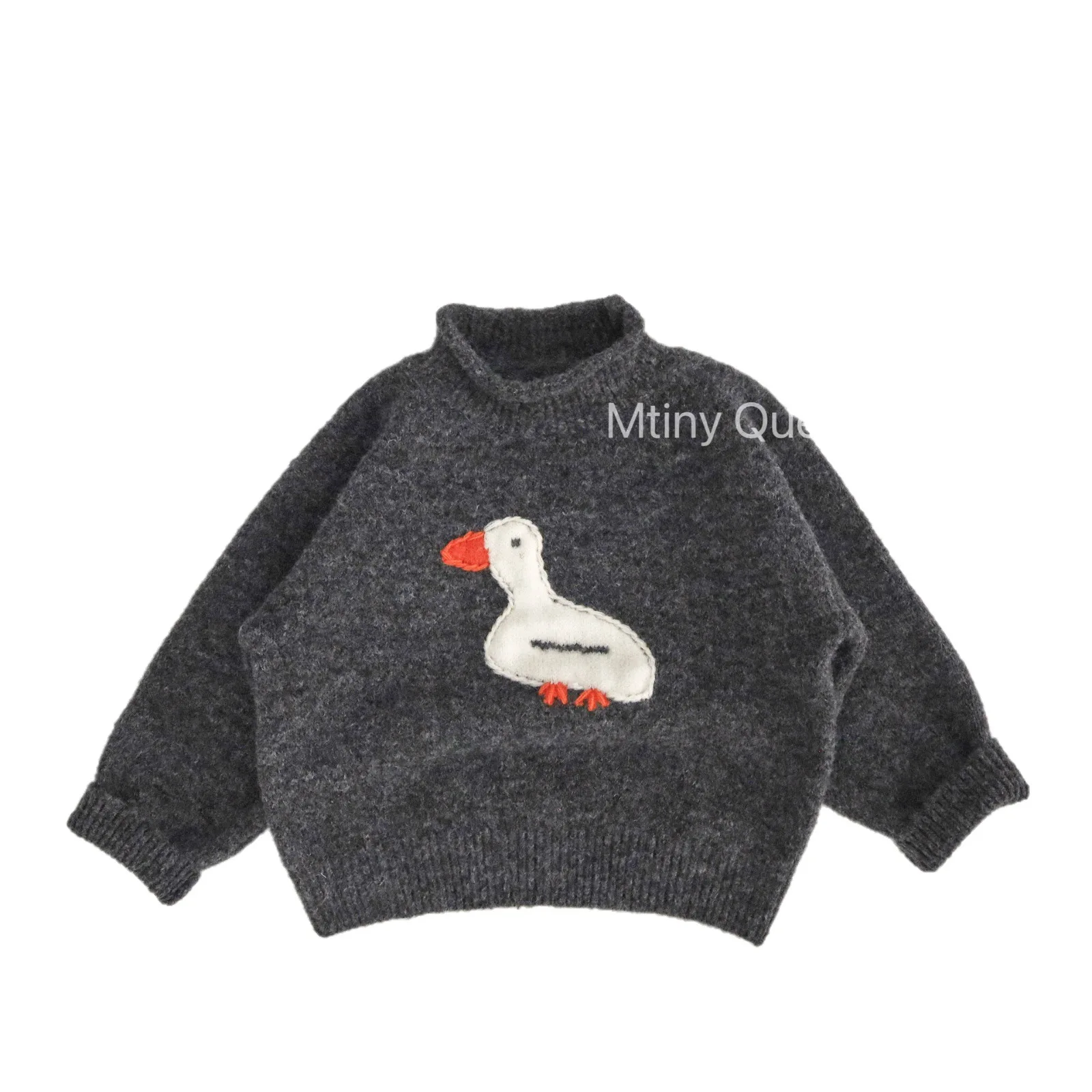 2025 가을 신상 아동 긴팔 니트 스웨터 남아 여아 귀여운 오리 패턴 터틀넥 스웨터  니트 상의 아동복
