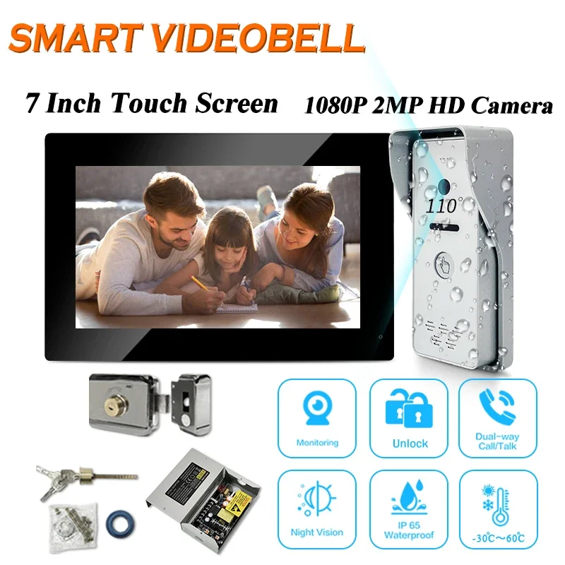 

New Design 7 Inches Tuya App Video Doorbell Kits Multi Apartment Camera Monitor Unlock 2 Door Remote See Open Door Anytime