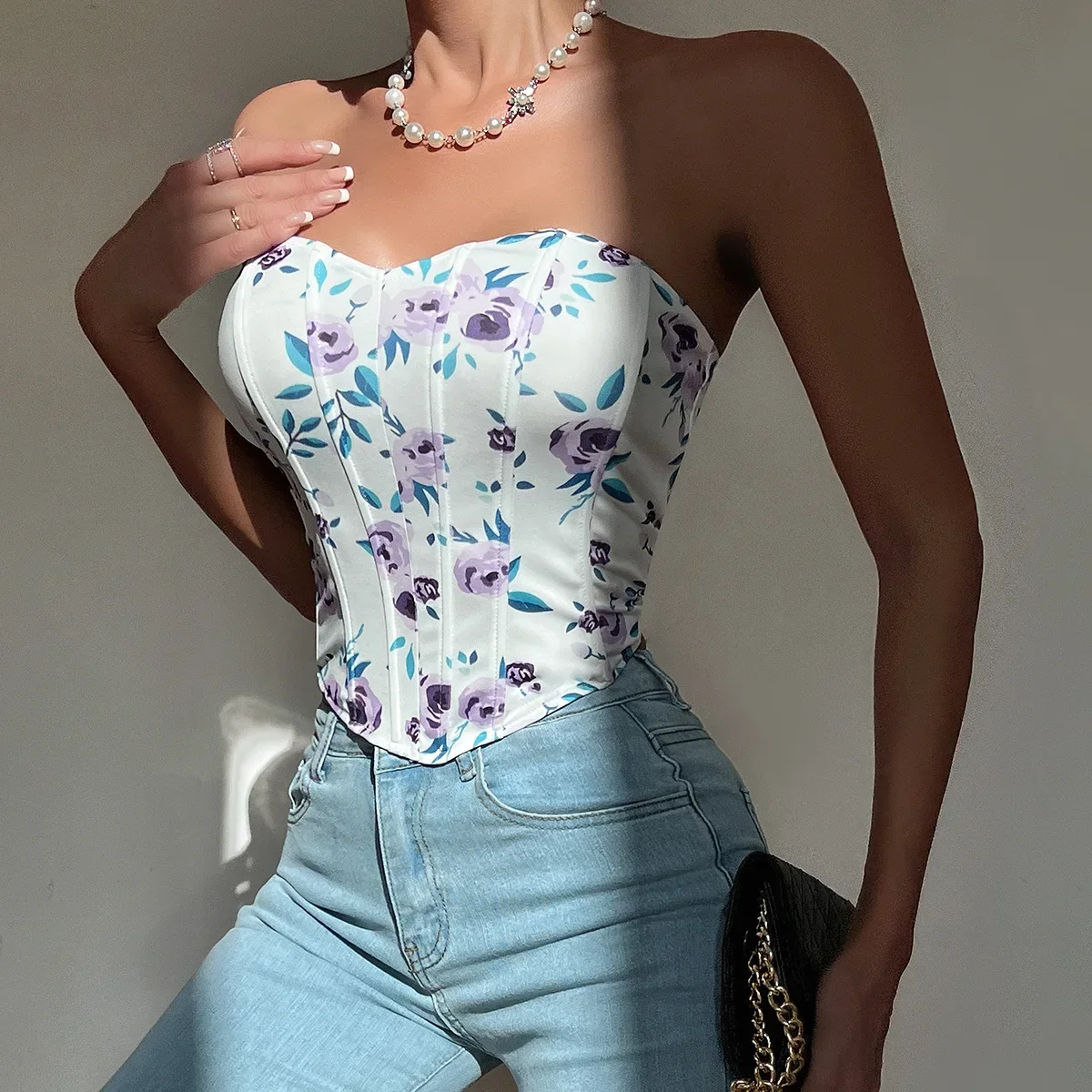 Stylish Corset Wrap Corset Slim Waist Shapewear Women's Crop Top Lingerie Strapless Corset Sexy Hottie Low Cut Nightclub Top