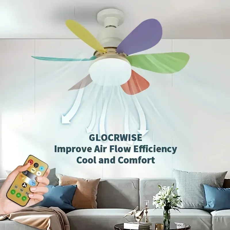 30W/40W 3 Speeds Socket Light with Fan White/Multicolored Ceiling Fan Light with Remote E26 Base For Bedroom