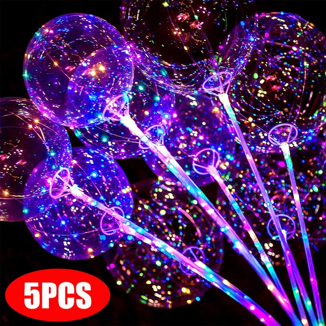 5Pcs palloncini Bobo LED lampeggianti con bastoncini forniture luminose  palloncini luminosi per decorazioni per feste di compleanno di nozze -  AliExpress