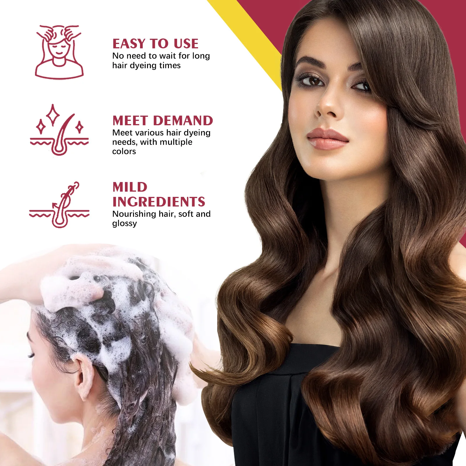 Hair Dyeing Shampoo 3-in-1 Rapid Hair Dyeing Repair Dry Cleaning Nourishing Hair Roots Restoration Hair Coloring Black Shampoo 5
