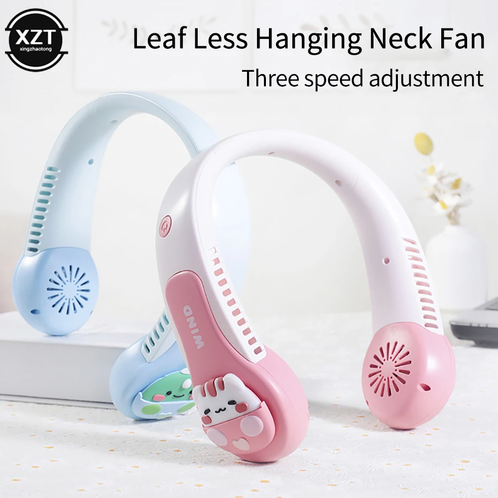 Cartoon Animals USB Neck Bladeless Air Cooler Portable 360-Degree Fan-free Anti-winding Design Hanging Neck For Summer