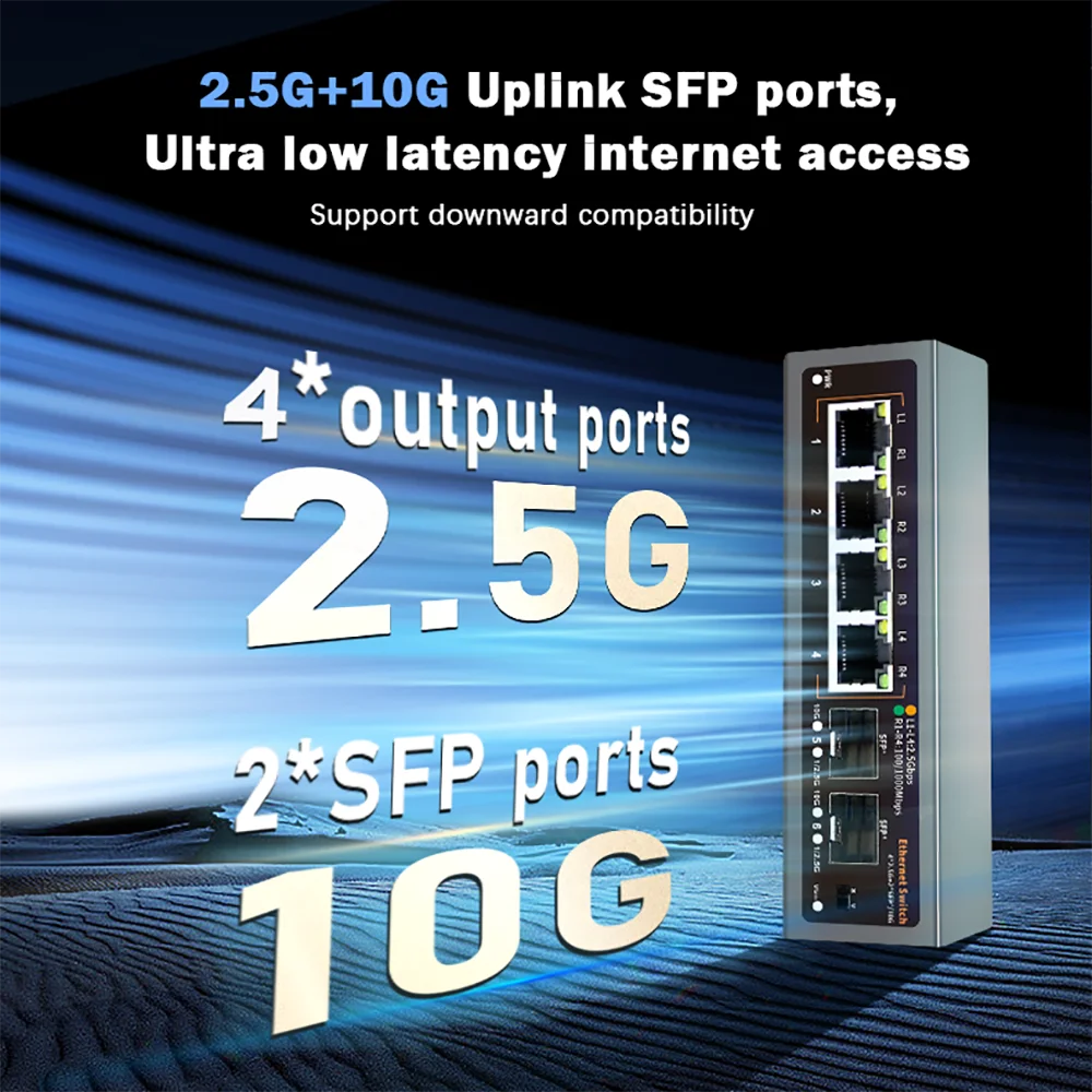 2.5Gbps 이더넷 스위치 4 포트 2500Mbps 네트워크 스위처 2 포트 10G SFP+ 슬롯 홈 랩 허브 인터넷 분배기 플러그 앤 플레이