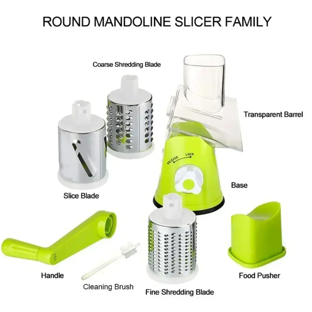Vegetable Slicer Cutter Manual Kitchen Cheese Chopper Machine With 3 Sharp Drums Multifunctional Garlic Potato Shredder