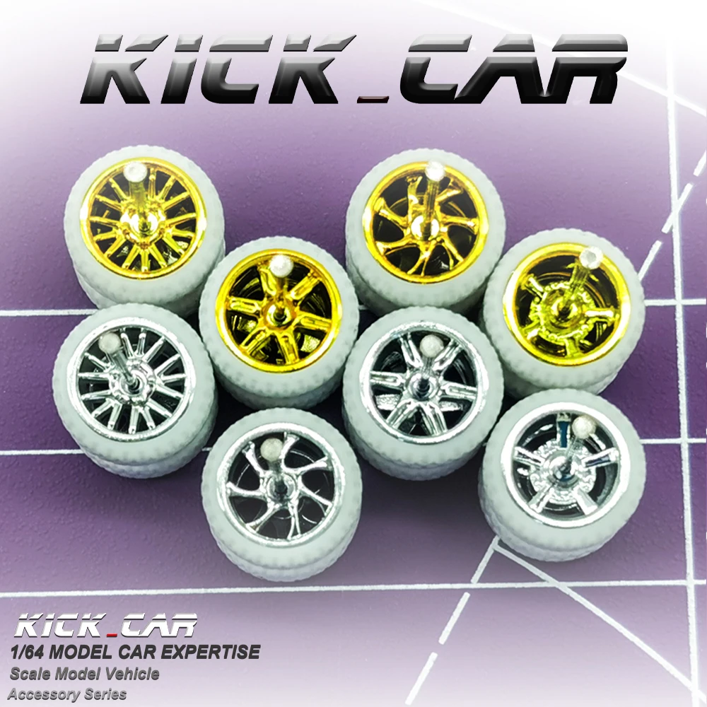 

1/64 Kickcar Electroplated White Wheels Rubber Tires Spoke Detail-up Modified Kit for 1:64 Hotwheels Model Car Toy Wheel Kit