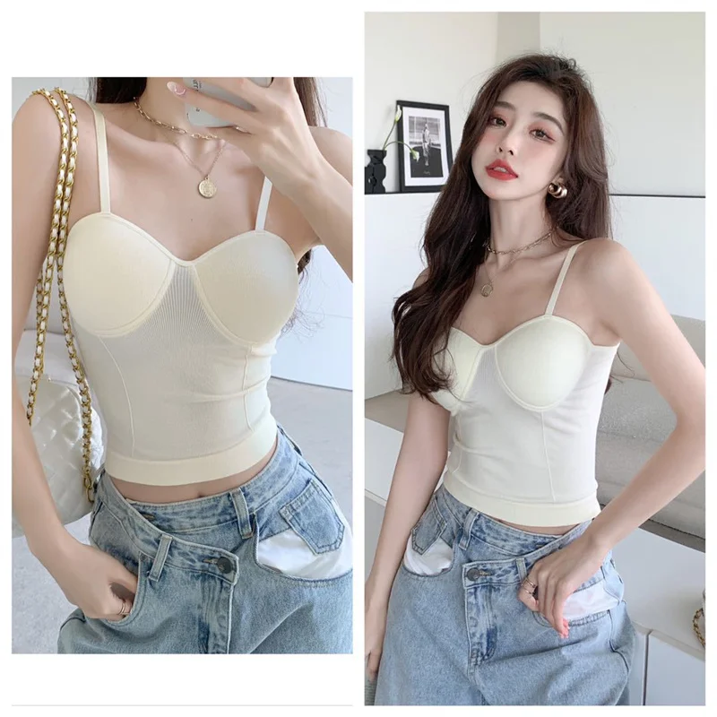 

Tanks Tops Strap Woman Crop Top Women Camis for Womens Corset Korea Fashion Built In Bra