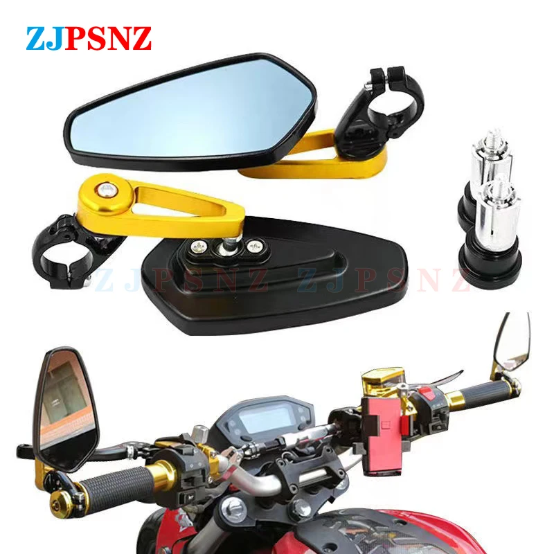 

7/8" 22mm Motorcycle Rearview Mirrors CNC Aluminum Bar End Mirror Motorbike Handlebar Side Rearview Mirrors 360 Adjustable