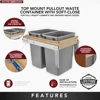 Double Pull Out Under Cabinet Trash Can w/Soft-Close, 35 Qt Garbage Bin for 15" x 1.5" Face Frame, Silver 3