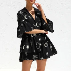 Women's Summer Dresses Bell Sleeves Ruffle Printed Dresses Casual Shirt Dresses Casual Loose Beach Dresses For Women