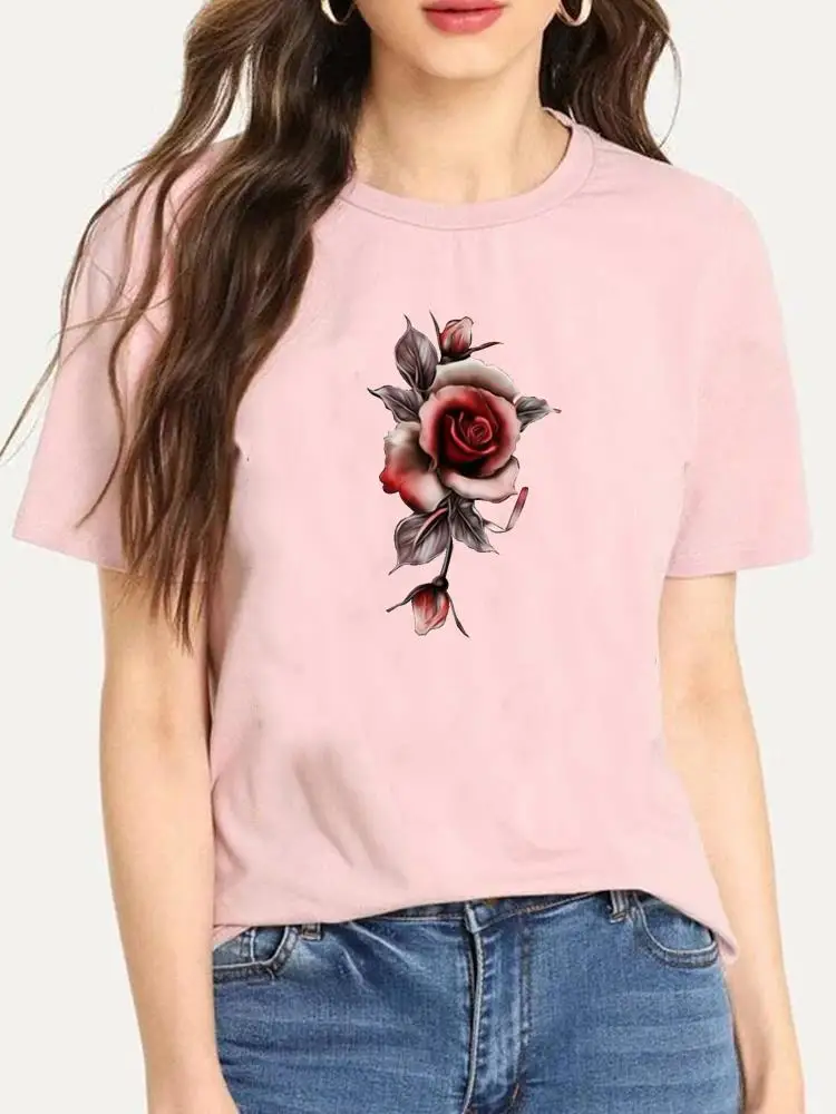 

Flower Lovely Style Trend Fashion Clothing Print T-shirts Women Female Short Sleeve T Clothes Ladies Casual Graphic Tee