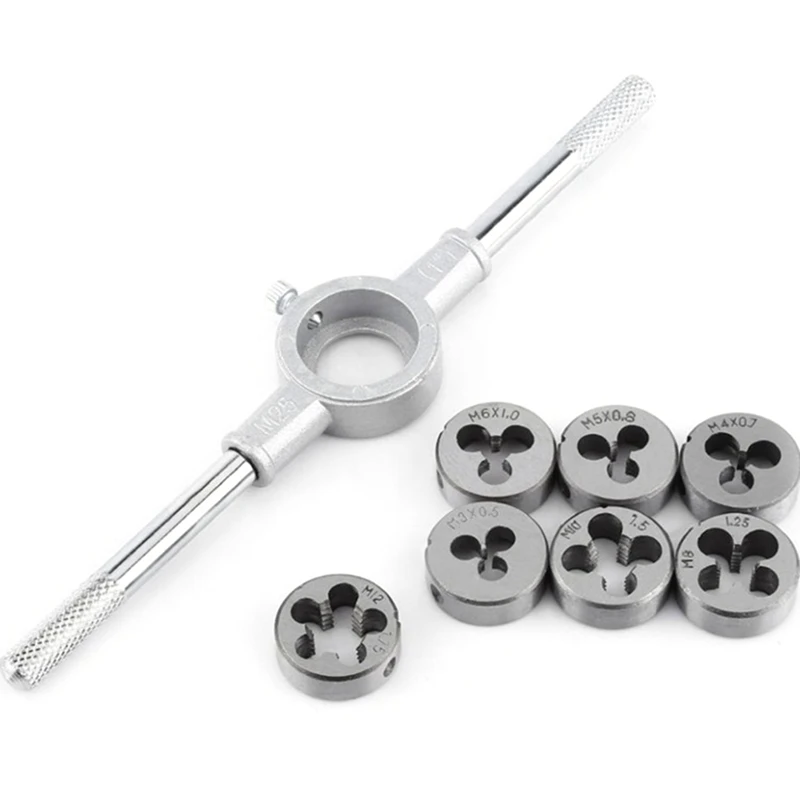 

8Pcs/Set Die Wrench Kit HSS Metric Screw Die M3/M4/M5/M6/M8/M10/M12 Circular Threading Die Hand Tools Kit With Wrench