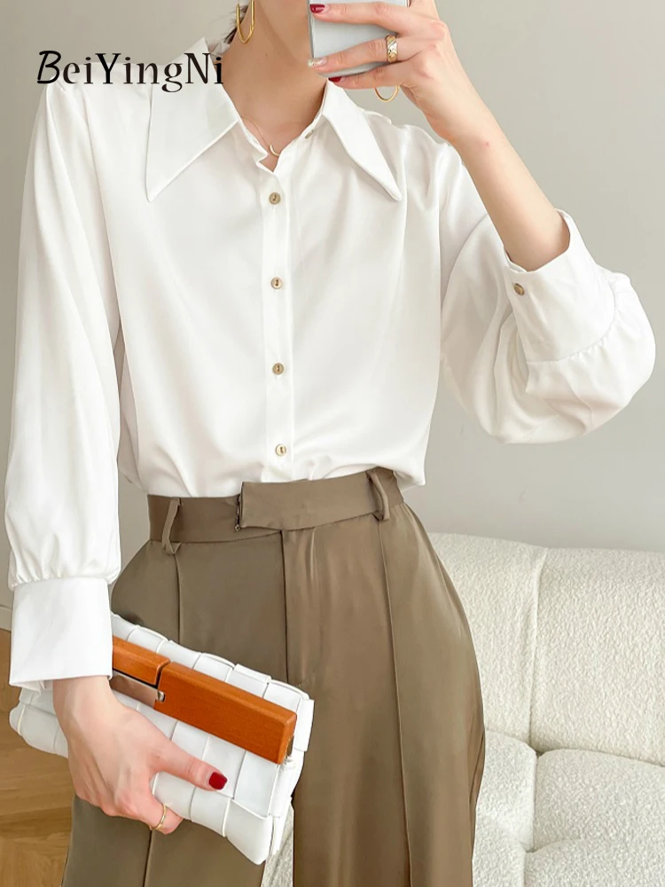 

Beiyingni New Fashion Casual Elegant Women's Shirts Profession Office Ladies Loose Blusas Single-breasted Chic Long Sleeve Tops