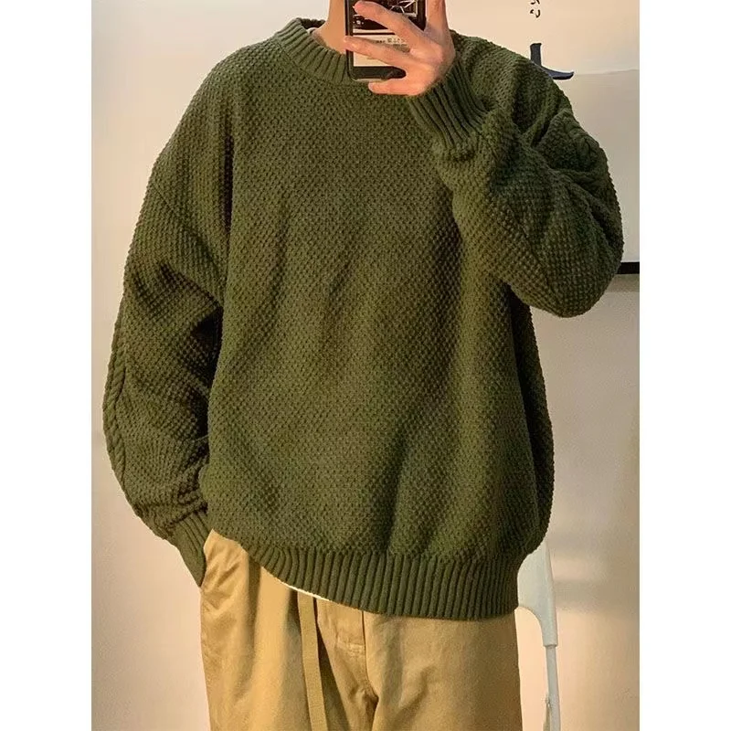 

2022 Winter Men's Casual Retro Wool Sweaters Lazy Style Knitting Fashion Trend Coats Solid Color Round Neck Pullover M-2XL