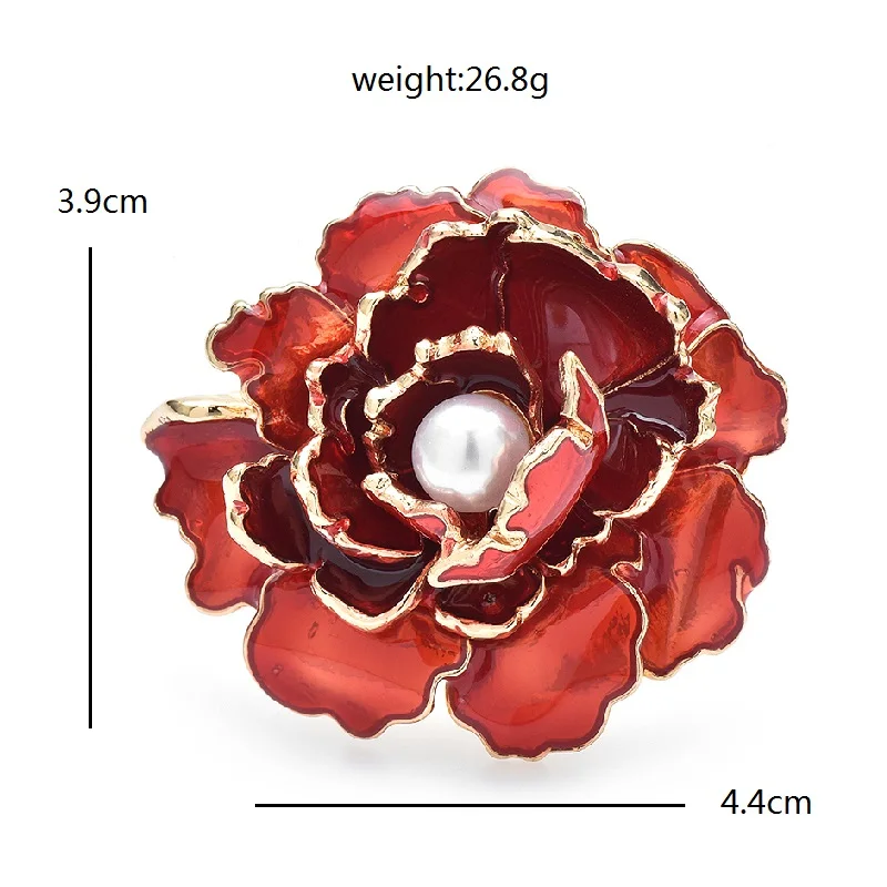 Wuli & baby śliczne broszki z kwiatem piwonii dla kobiet Unisex 2-kolorowe emaliowane perłowe rośliny imprezowe broszki biurowe upominki
