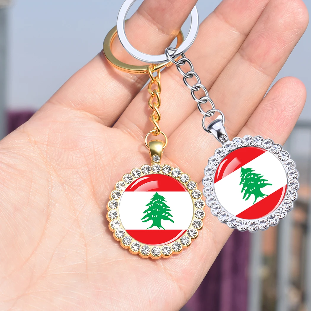 Lebanon Flag Keychains Glass Rhinestone Wings Pendant Key Chain Patriot Souvenir Jewelry Accessory Lebanon Flags Keyring Gifts