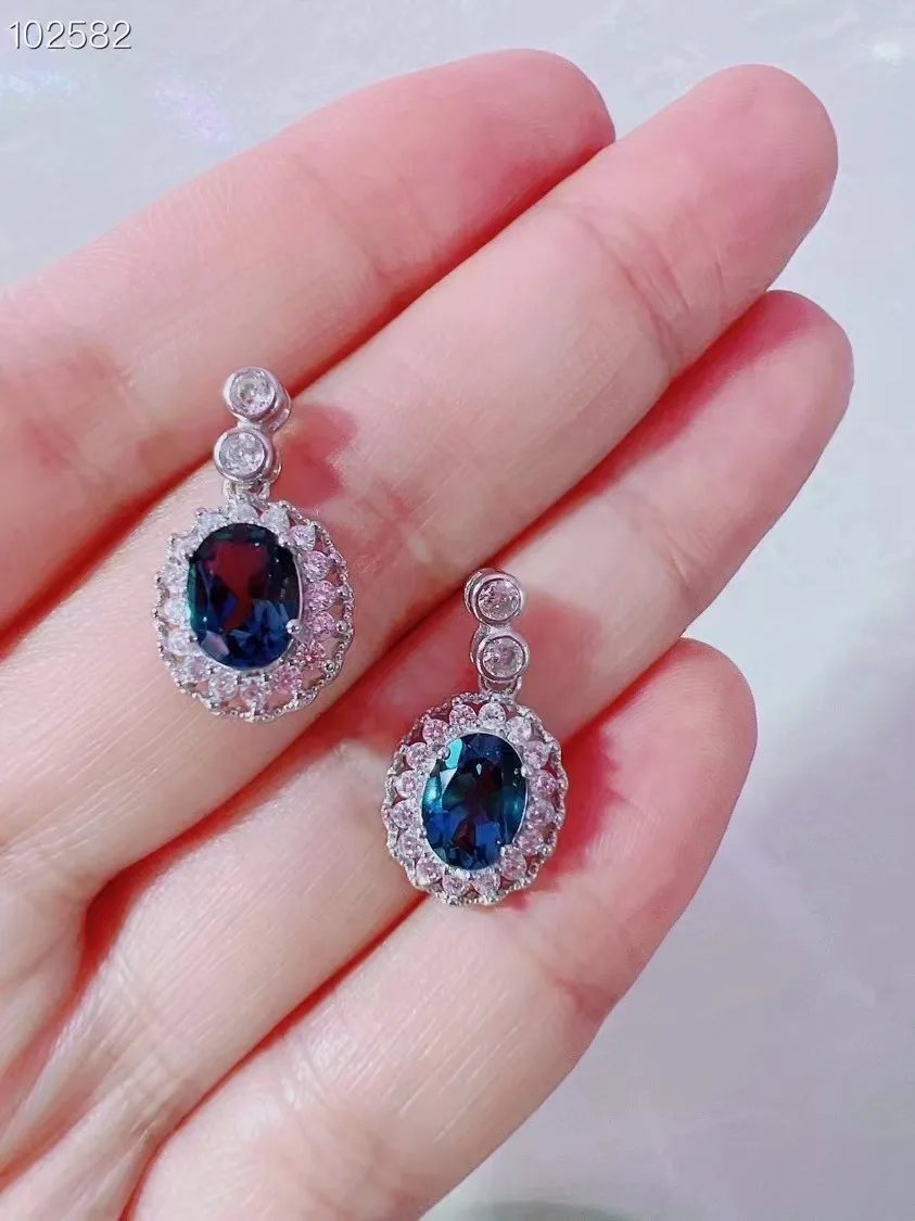 

Unit One Pair 925 Silver With 6*8mm Elegant Natural Blue Topaz Crystal Healing Oval Brilliant Earrings Fashion For Jewelry Gift