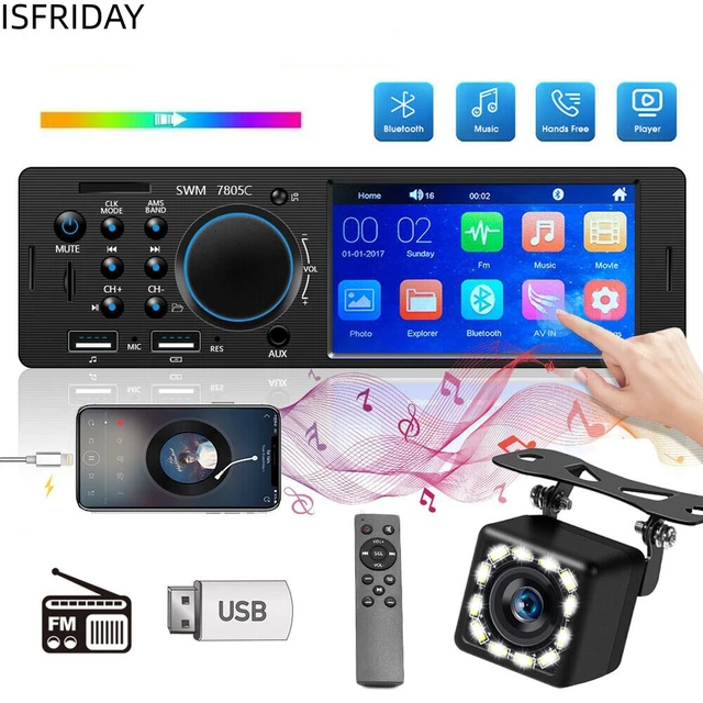 4.1 Car Radio 1 Din Touch Screen MP5 Player Bluetooth Hands Free Audio USB  TF 7 Colors Lighting Stereo System Head Unit 7805C - AliExpress