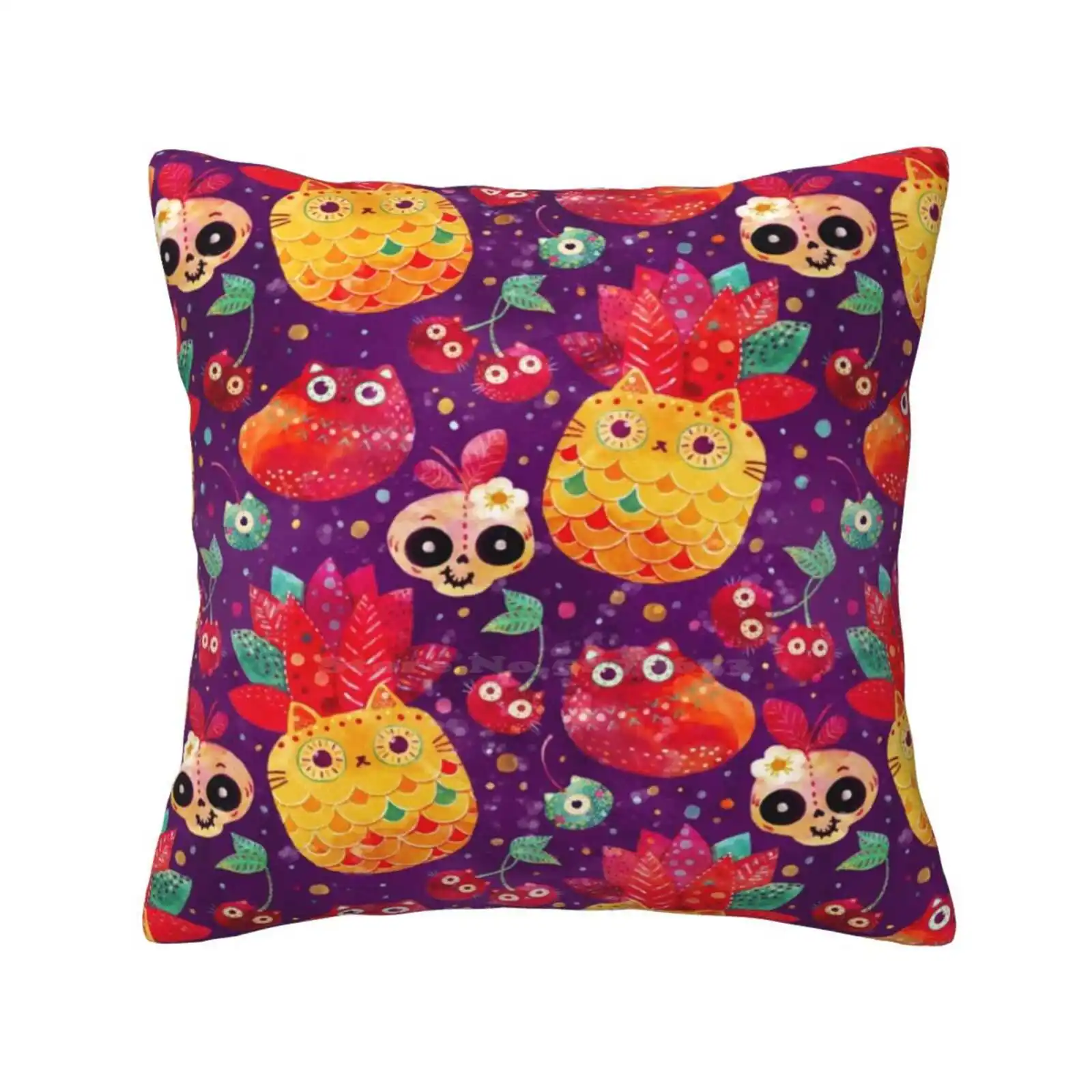 Messicano Tutti Frutti Cuscino Copricuscino Gatti Estate Ananas Ciliegie Gatto Modello Messico Modello Messicano Gatto Carino