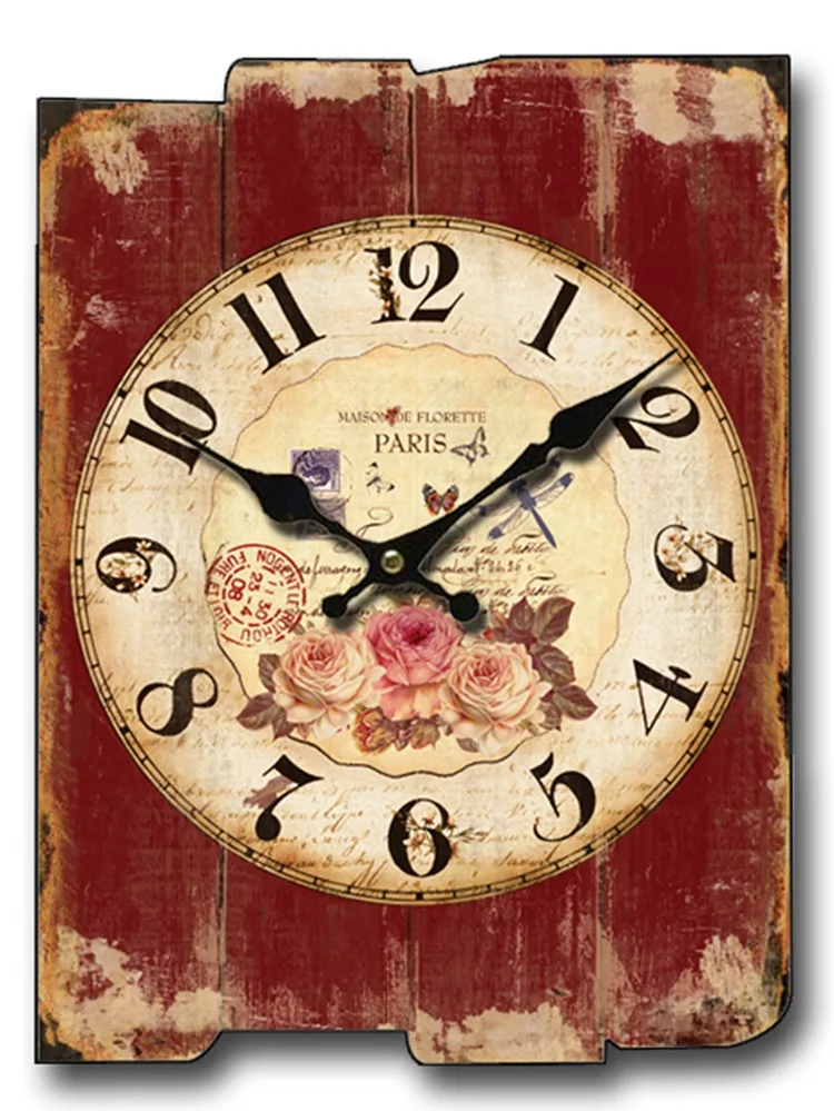 Large Square Wall Clock Retro Wood Vintage Clocks Color:A-82;Sheet Size:30X40CM