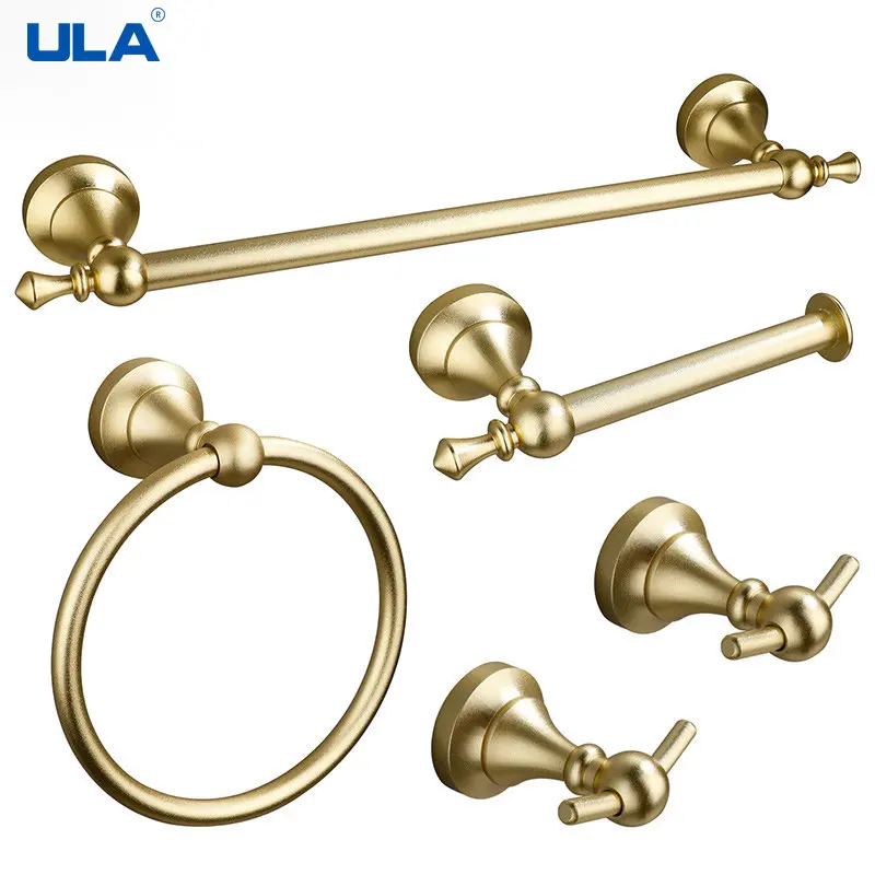 Ula 5-Teiliges Badezimmer-Hardware-Set, Wand-Handtuchhalter, Regal, Taschentuchhalter, Schwarz Und Gold, Multifunktional