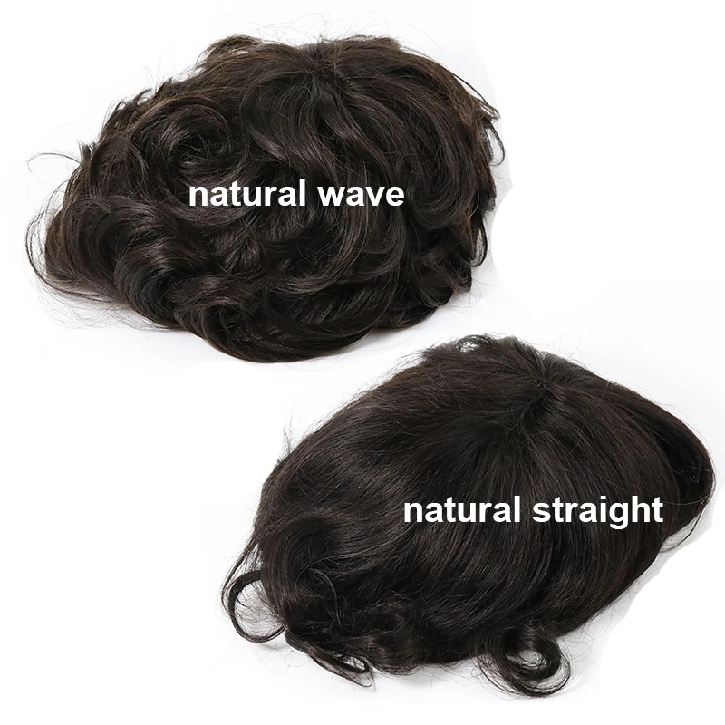 Full Lace Toupee Men Breathable Capillary Prothesis Natural Hairpeice 6" Human Hair Replacement System Straight Wave Wig Man