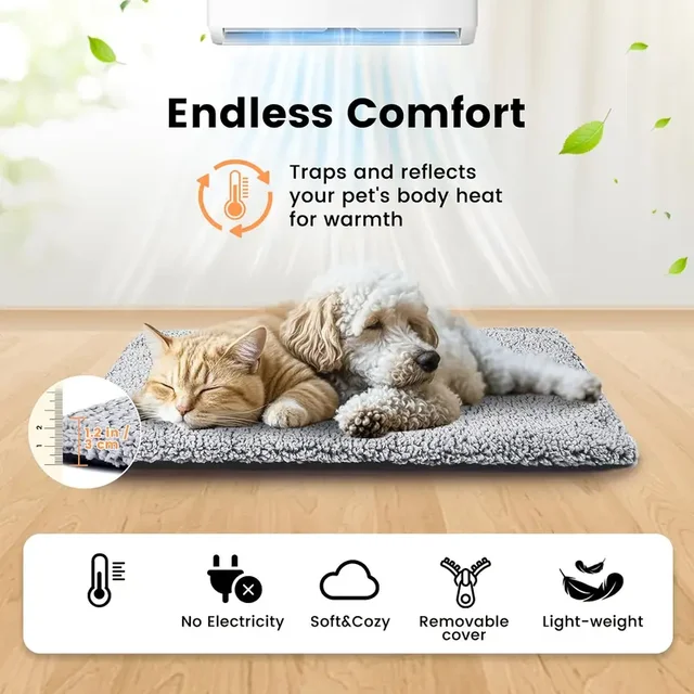 Self-Heating Pet Pad Blanket for Dogs Cats, No Electricity Thermal Mat with Anti-Slip Bottom, Warm Cushion for Puppy Kitten Pets 4