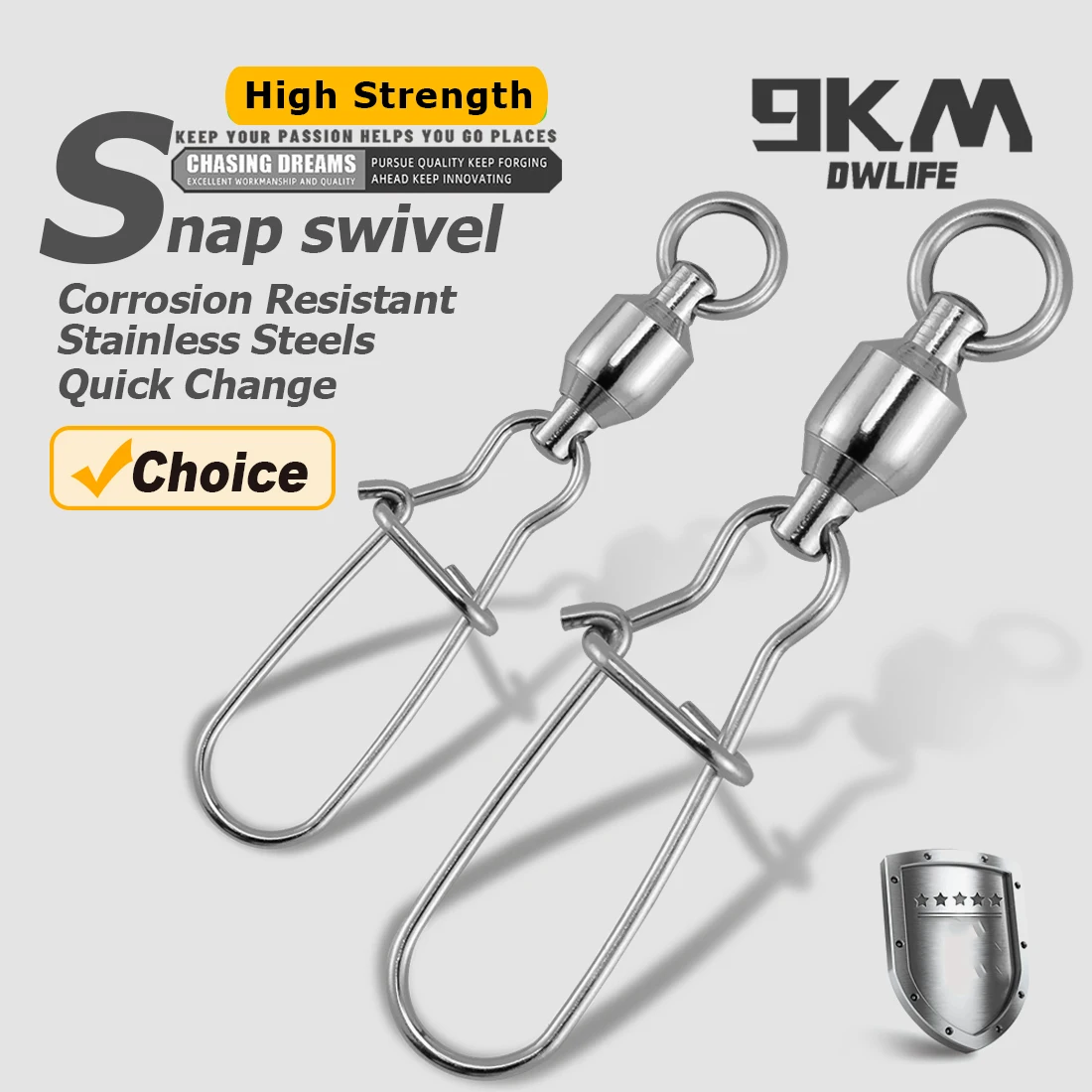 9KM 10Pcs Fishing Ball Bearing Swivels Duolock Snap Stainless Steel Fishing Connector Swivels Crane Barrel Lure Fish Tackle