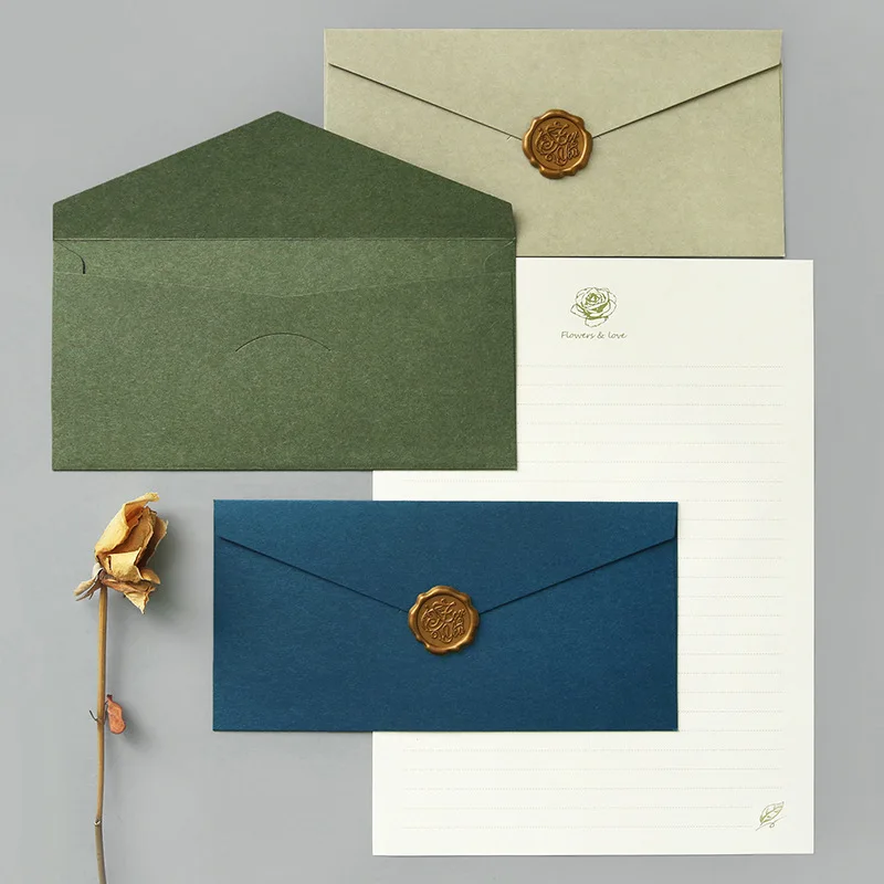 Kraft Paper Envelopes 50pcs/lot 22x11CM Kraft Paper Vintage Envelope Wax Seal For Wedding Invitations Greeting Cards Festival Blessing Letter Western