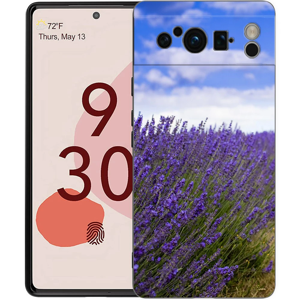 Elegant Lavender Floral Soft Shockproof TPU Phone Case - Black Cover