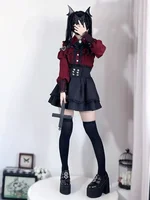 Women‘s Lolita Set Dark Femme Mesh Top & Waist Cinching Skirt, 2025 Autumn Japanese Street Style Coord for Gothic Baddie Fashion - Image 6