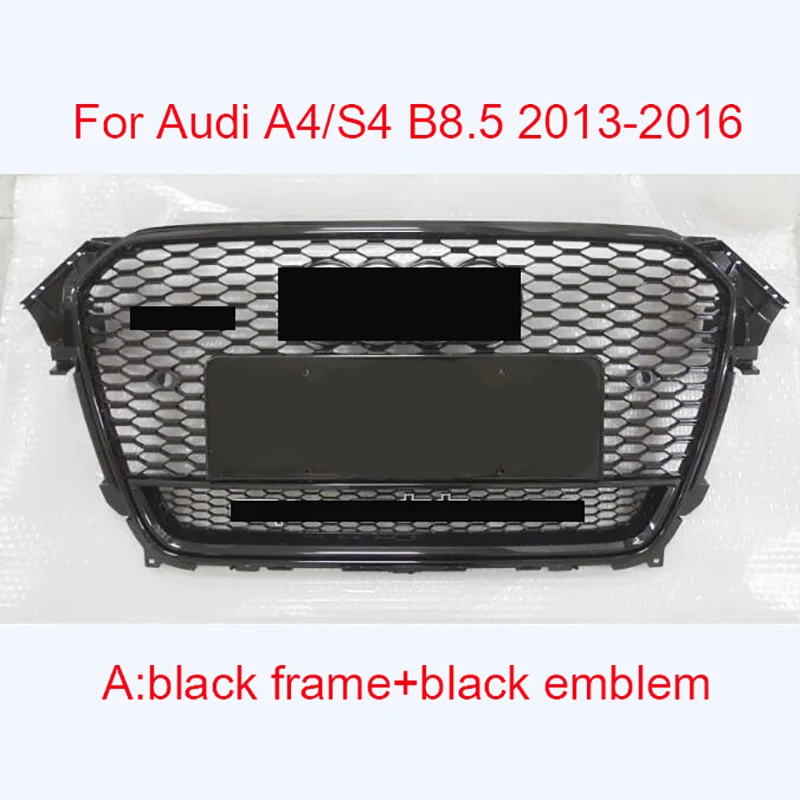 

For RS4 Style Front Sport Hex Mesh Honeycomb Hood Grill Gloss Black for Audi A4/S4 B8.5 2013-2016 For quattro style