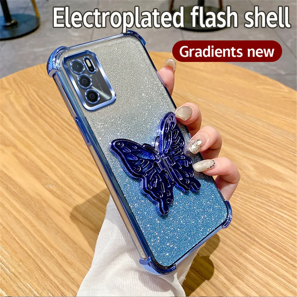 Shockproof Glitter Butterfly Stand Phone Case with Plating Cover