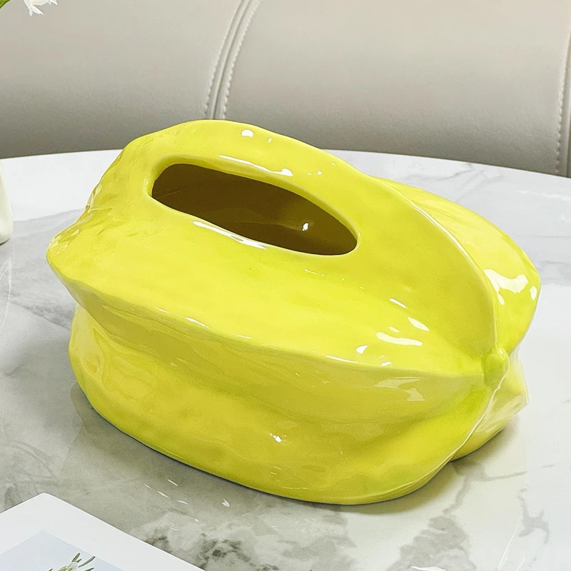 Creative Ceramic Cute Carambola Shaped Tissue Box, Light Luxury Napkin Box, Home Living Room Bedroom Hotel Table Decoration, 1Pc