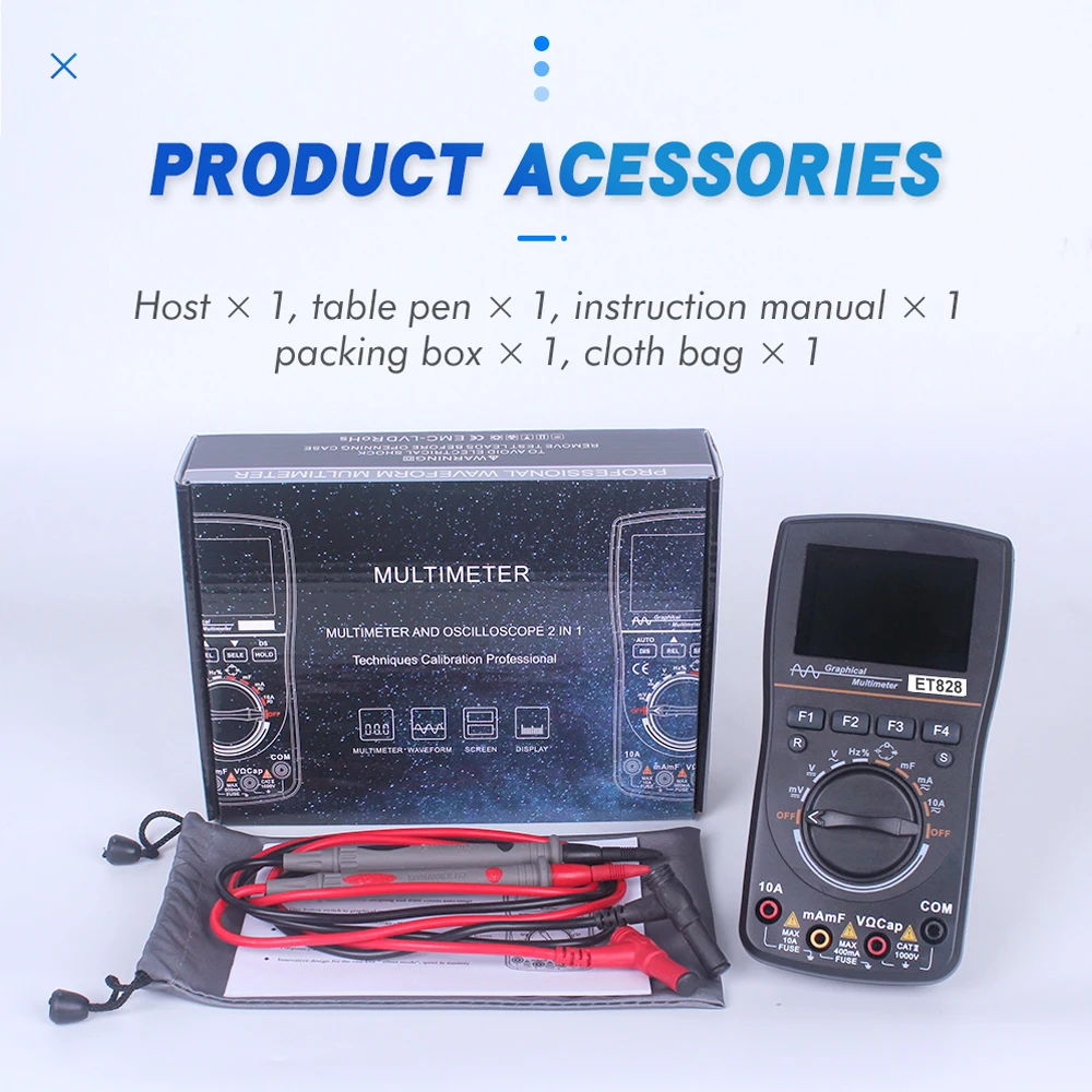 KKmoon kkm828 Intelligent Graphical Digital Oscilloscope Multimeter 2 in 1 Color Screen 1MHz Bandwidth 2.5Msps Sampling