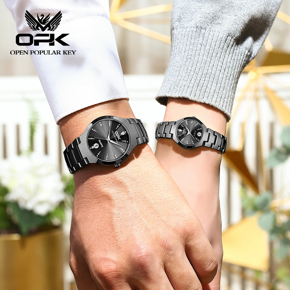Quartz Watch Fashion Couple Watches OPK 8105 Classic Waterproof Glow Tungsten Steel Band Luxury Date Week For Men Women