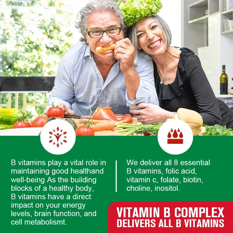 Vitamin B Complex with Vitamin B12, B7 as Biotin, B6, B3 as Niacin, B5, B6, B8, B9 as Folate for Stress, Energy & Healthy Immune