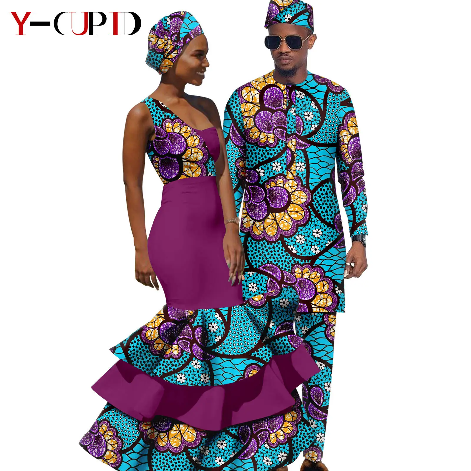 chinese dress ladies Long African Dresses Women Dashiki Nigeria Traditional Wedding Outfit  Lantern Sleeve Wax Pearl Gown 1238 M at Amazon Women's Clothing store main image 0