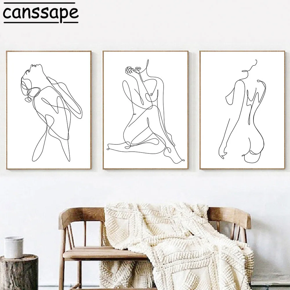 Abstract Figures Posters Nude Yoga Woman Minimalist Canvas Painting Line Body Art Print Nordic Wall Pictures Bedoom Decoration