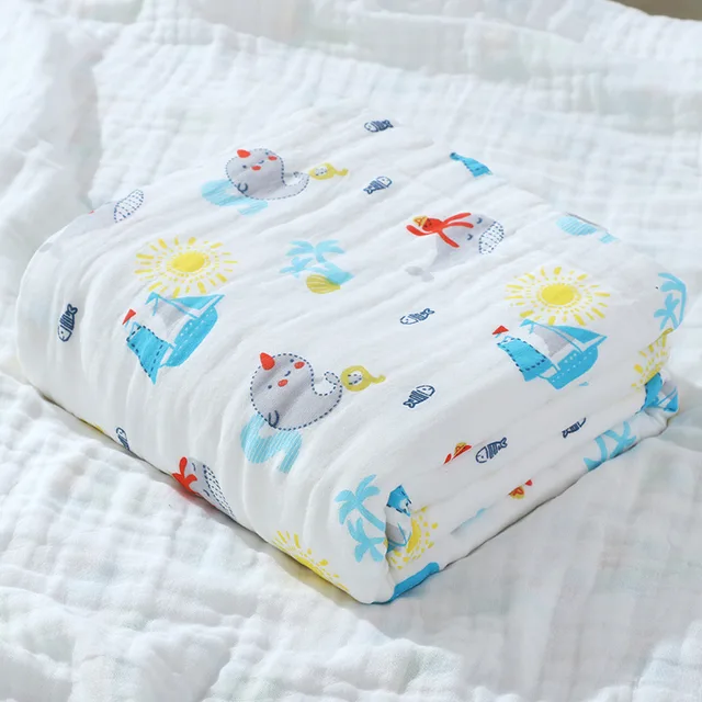 2PCS Baby Bath Towel Newborn Bathrobe Cotton Gauze 6 Layers Washcloth Blankets Child Robe Kids Facecloth Muslin bathroom towels 2Dolphin highdensity