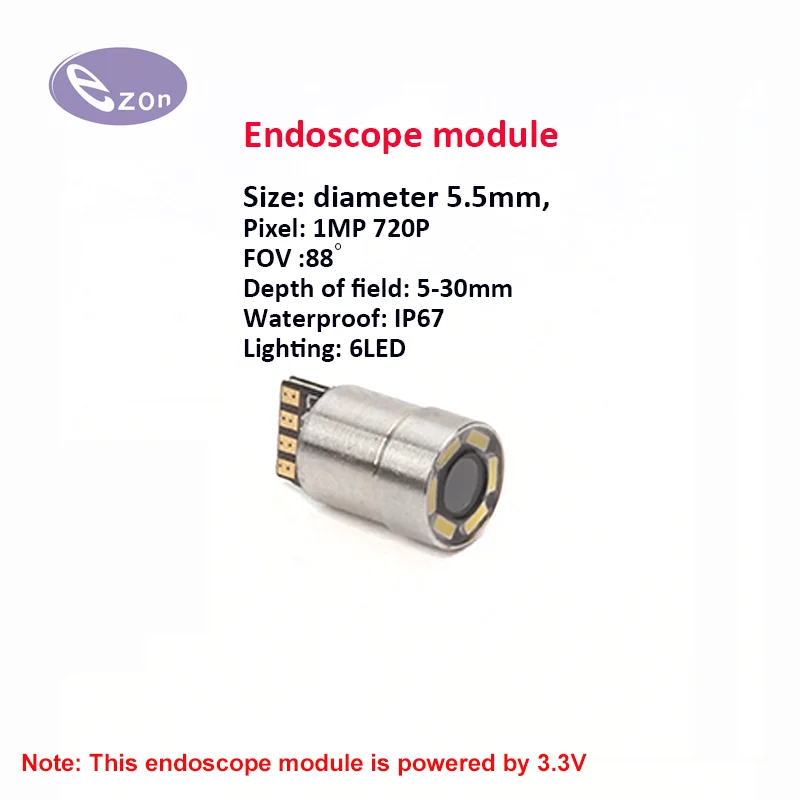 

1MP diameter 5.5mm stainless steel tube endoscope module FOV88゜USB endoscope probe EZ-EN55S-R
