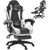 Computer Gaming Chair, Ergonomic Gaming Chair, Leather Office Chairs with Foot Rest, Back Recliner Height Adjustable White+Black