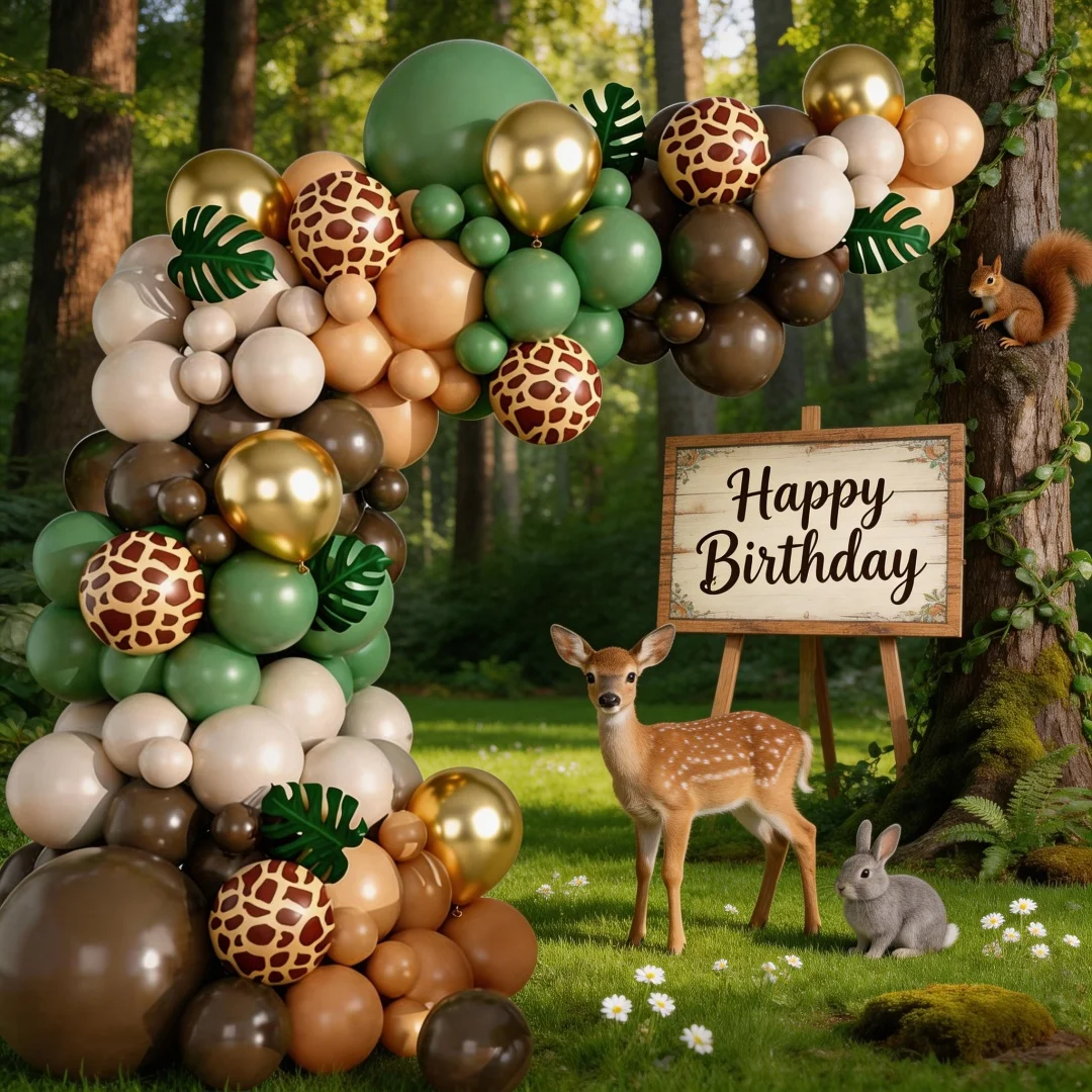 114-teiliges Ballongirlanden-Set im Dschungel-Safari-Thema, Salbeigrün, Braun und Ballon-Set mit Tiermotiven, Giraffen-Themen-Geburtstagsparty-Zubehör. Duschdekoration. Veranstaltungsortdekoration. Abschlussfeier. Abschlussball-Dekorationen – Detail 6