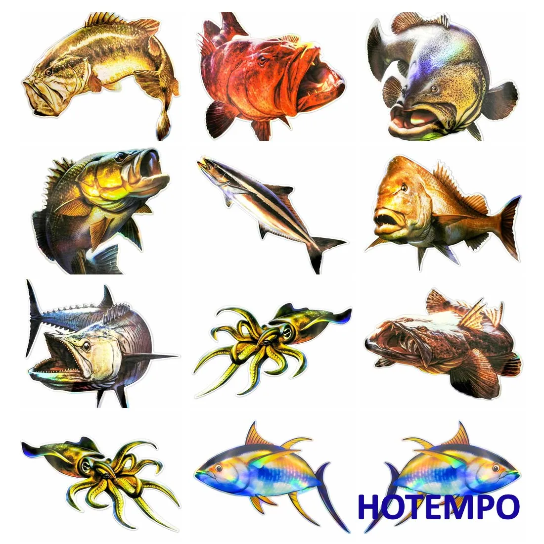 boat marine deep sea fishing reel salt 20cm Big Size Marine Life Deep Sea Fish Laser Style Waterproof Stickers for Fisherman Boat Luggage Laptop Motorcycle Car Sticker