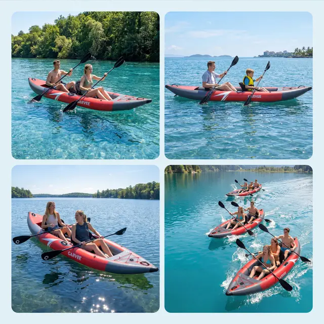 Inflatable 1/2-Person Fishing Kayak for Adults – Durable PVC Collapsible & Portable - with Padded Seats/Removable Fins/Hand Pump/Carry Bag & Repair Kit for Lake River Recreation Touring