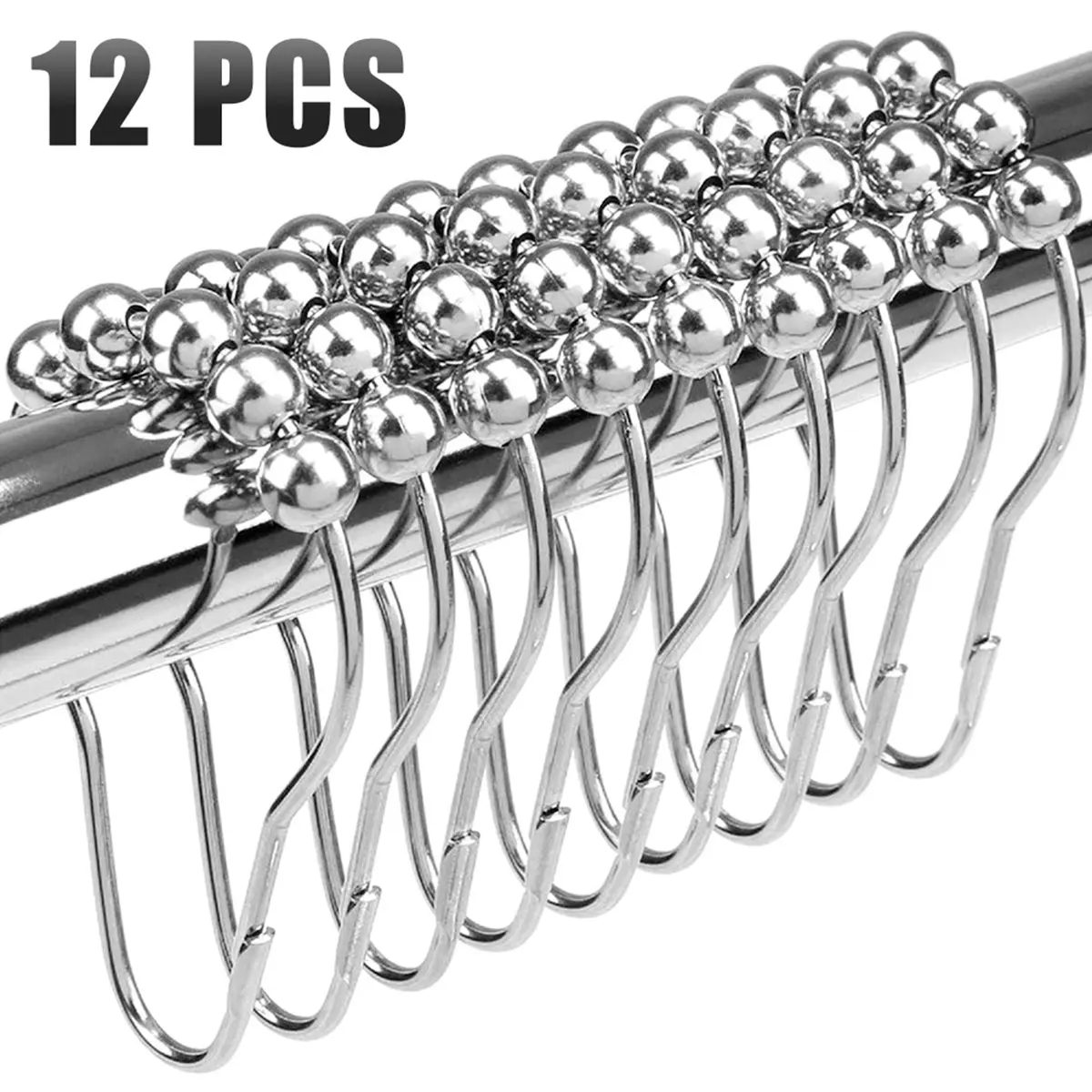 12/24pcs Bath Curtain Rollerball Shower Curtain Rings Hooks 5