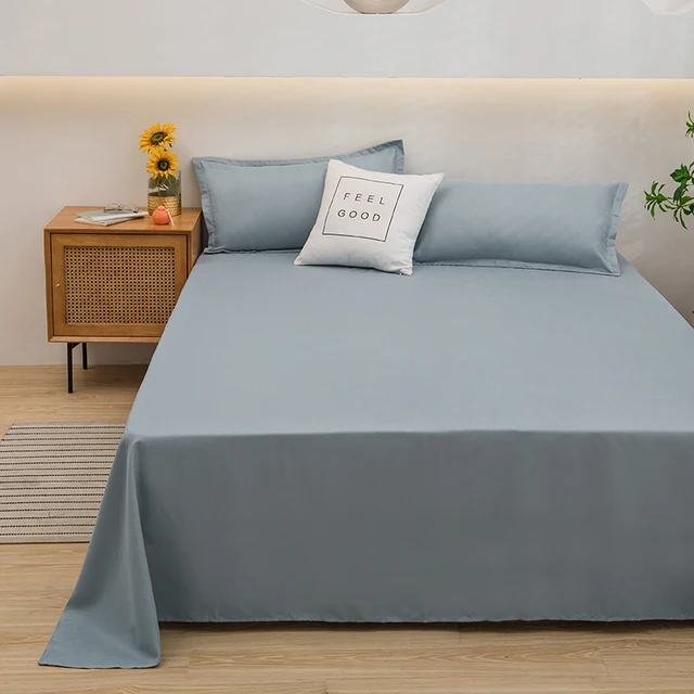 One solid color simple sheet Machine washable single double bed linen Student dormitory sheet (pillowcase not included) 4