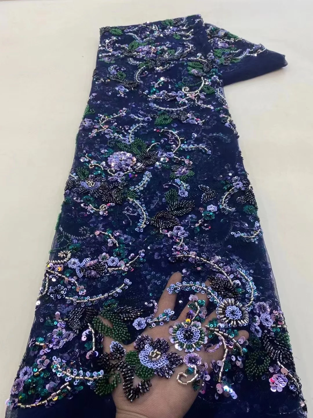

2023 African Lace Fabric High Quality French Embroidery Nigerian Sewing Material Handcut Beaded Sequin Net Lace Material