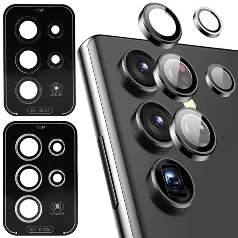 HD Clear 9H Tempered Glass Camera Lens Protector with Metal Ring Cover Films